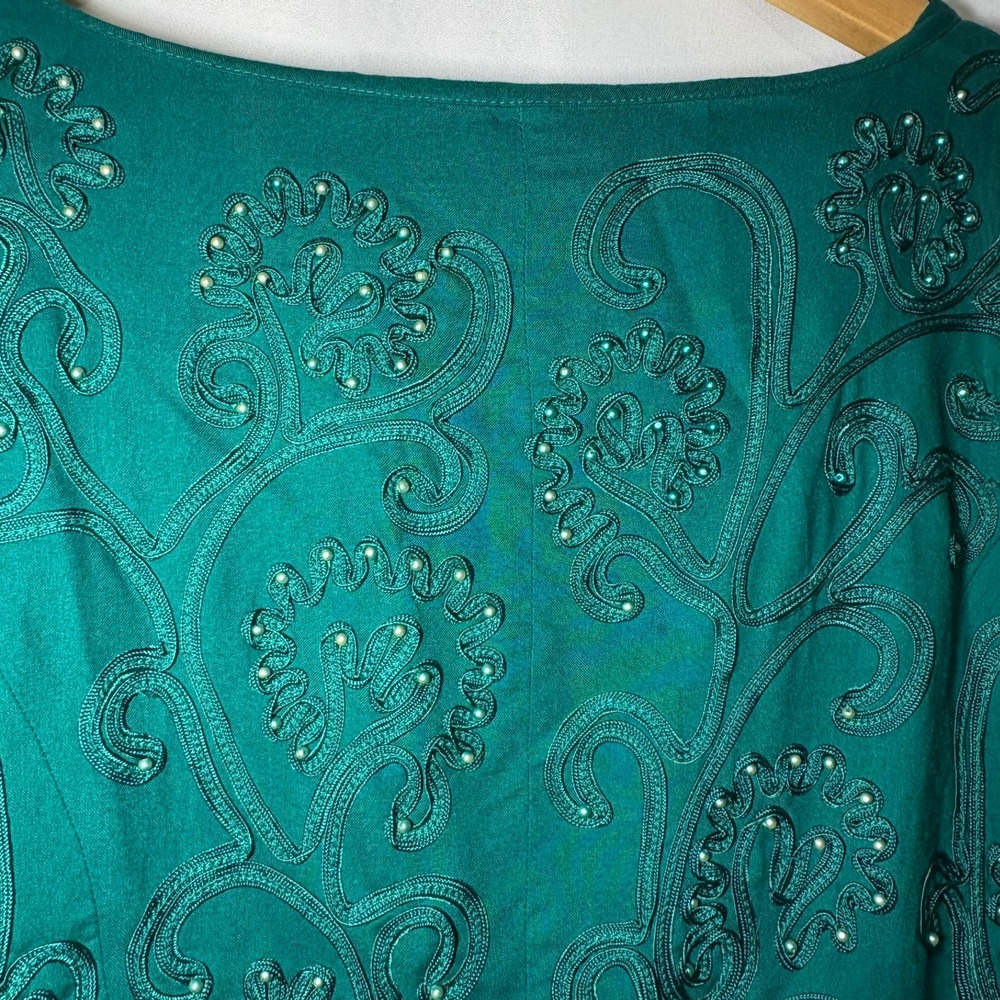 Vintage Marie St Claire Emerald Green Beaded Soutache Evening Jacket Womens 12 - Picture 4 of 10